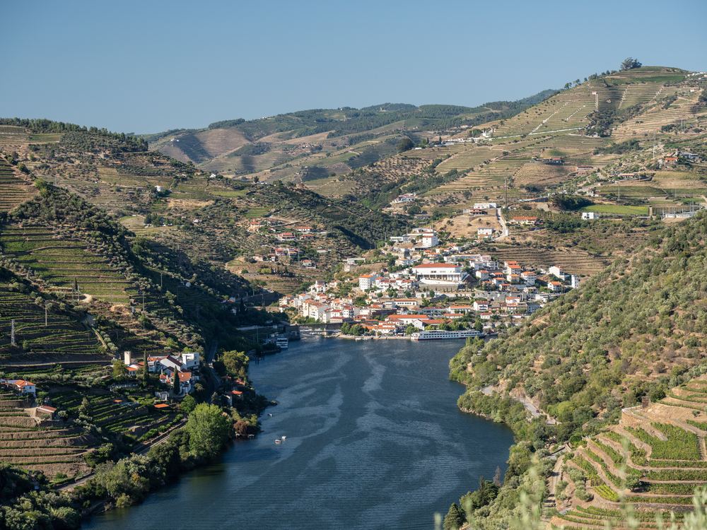 Pinhão on a bend of the Douro among terraced vineyards
